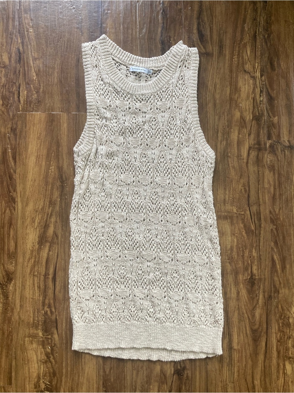 Staccato Beige Open-Knit Sleeveless Sweater Vest Tunic Women’s Size Small